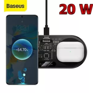Baseus 2 in 1 Qi Wireless Charger 20W for iPhone15 14 13 12 11 Pro Max X XS - Picture 1 of 12