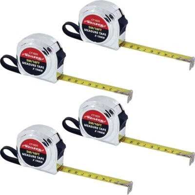 Neilsen 4pc Chrome Tape Measure Imperial Metric Scale Easy Lock 5m 16ft - Image 1 of 4