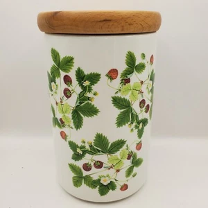 Portmeirion large storage jar & wooden lid - Summer Strawberries - 18 cm (7") - Picture 1 of 10