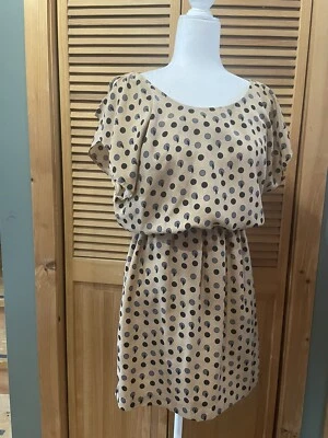 City Triangles Small Summer Dress Mini Casual Beige Black Short Sleeve Polka dot - Image 1 of 4