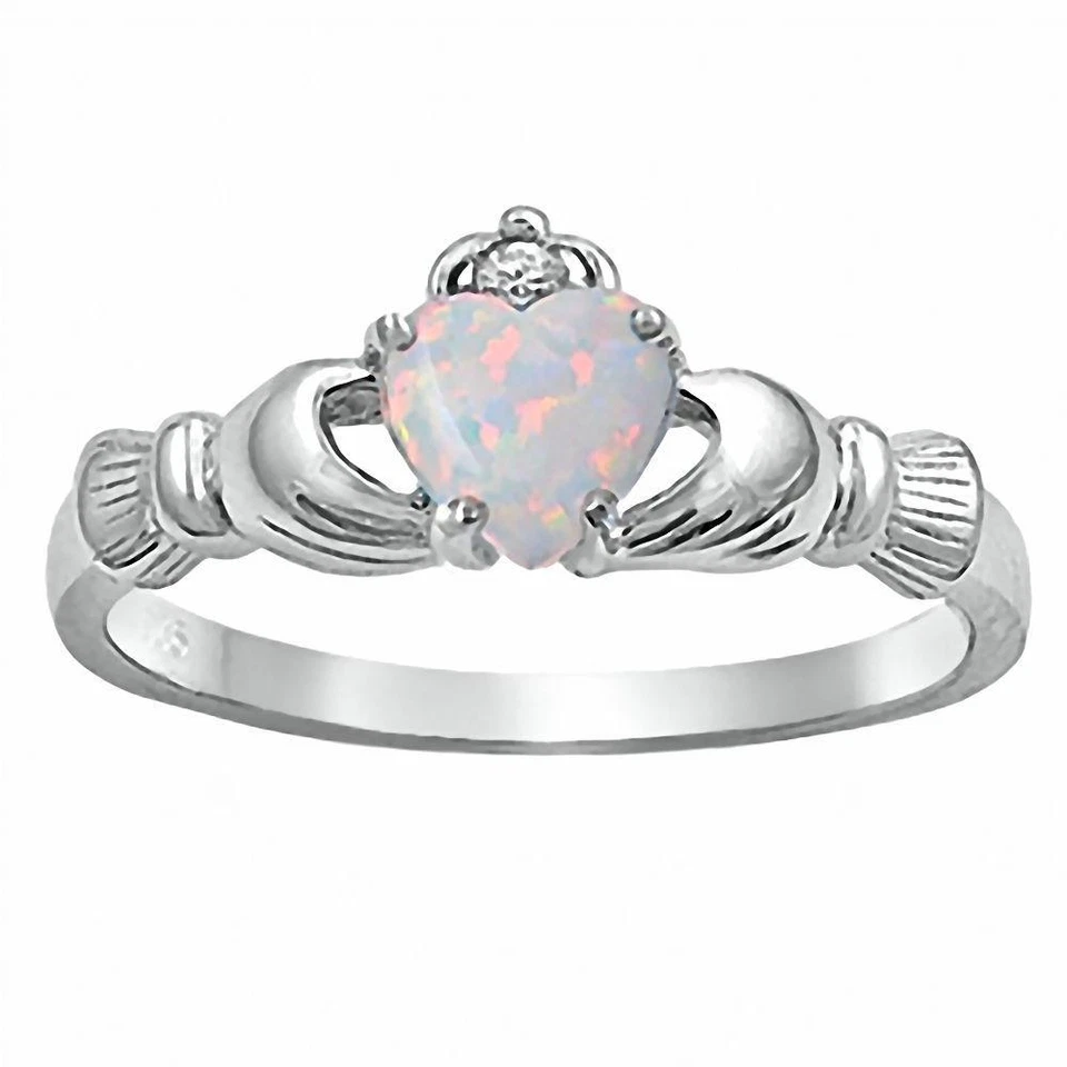 Sterling Silver 0.765ct Heart-cut Synthetic White Opal Claddagh Ring, Fidelity - Image 1 of 1