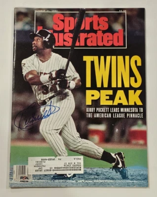 1991 KIRBY PUCKETT Signed Sports Illustrated Magazine-HOF-TWINS-WORLD SERIES-PSA - Image 1 of 4