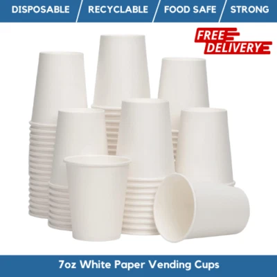 7oz White Paper Vending Cups Disposable Cups For Hot Drinks And Water Coolers - Image 1 of 3