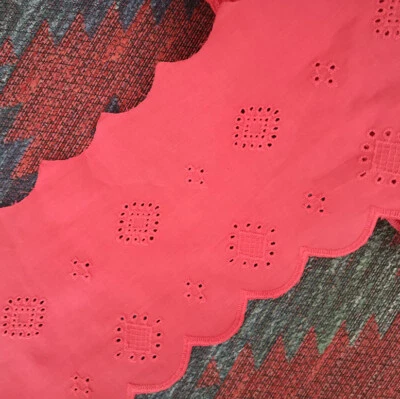 5 Yards 5" Wide Eyelet Cotton Lace with Embroidered Flower Red b0376 - Image 1 of 2