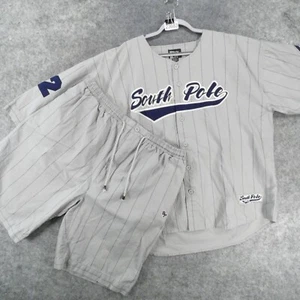 Southpole 2 Piece Jersey Set Mens XXL Gray Baseball Button Up w Shorts Y2K - Picture 1 of 23
