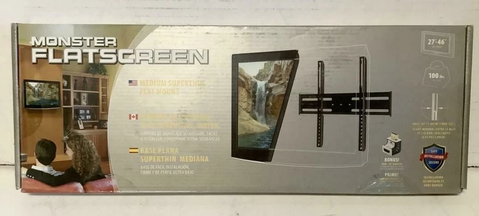 НОВЫЕ сверхтонкие крепления для телевизора Monster 128234-00 27 дюймов - 46 дюймов 100 фунтов. Черный - Изображение 1 из 2