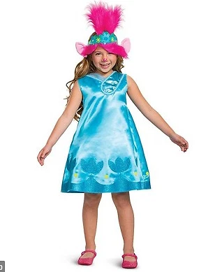 Trolls World Tour罂粟花豪华儿童服装伪装连衣裙中号 (7-8) — 第 1/4 张图片