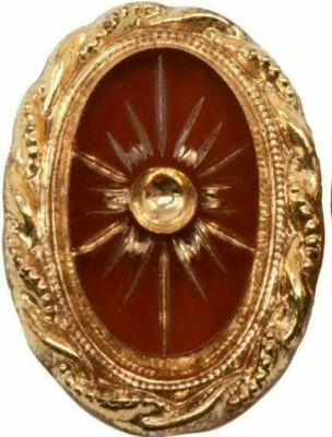 Vidrio Dorado Marrón Intaglio Piedra Cabujón Raro Marco Dorado 25 x 17.5 mm De Colección Foto 1 de 4