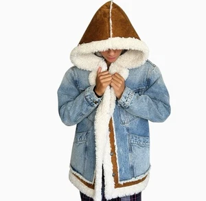 Free People Magnolia Cozy Boho Western Jeansjacke Damen kleine Kapuze Faux Sherpa - Bild 1 von 14
