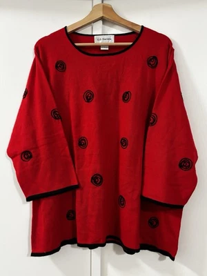 CD DANIELS богатый красный и черный спираль 3/4 рукав свитер мягкая вязка размер 3 X - Изображение 1 из 4