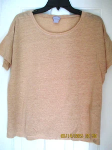 Chico's Sz 1 (8-10) Linen Short Sleeve Round Neck T-Shirt Golden Tan - Picture 1 of 5