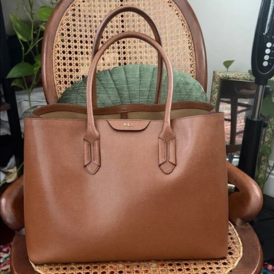 Lauren Ralph Lauren Tan Leather Structured Top Handle Tate City Tote - Image 1 of 4