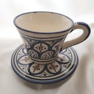 Tazza e piattino caffè/espresso turco in ceramica dipinto a mano marocchino... - Foto 1 di 6