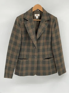 Talbots Plaid Blazer Suit Jacket Women Size 10 Green Tan Wool - Picture 1 of 14