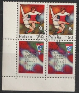 POLAND - 1970 FOOTBALL CUP - BLOCK OF 4 STAMPS WITH SELVEDGE - CTO - 4297 - Picture 1 of 1