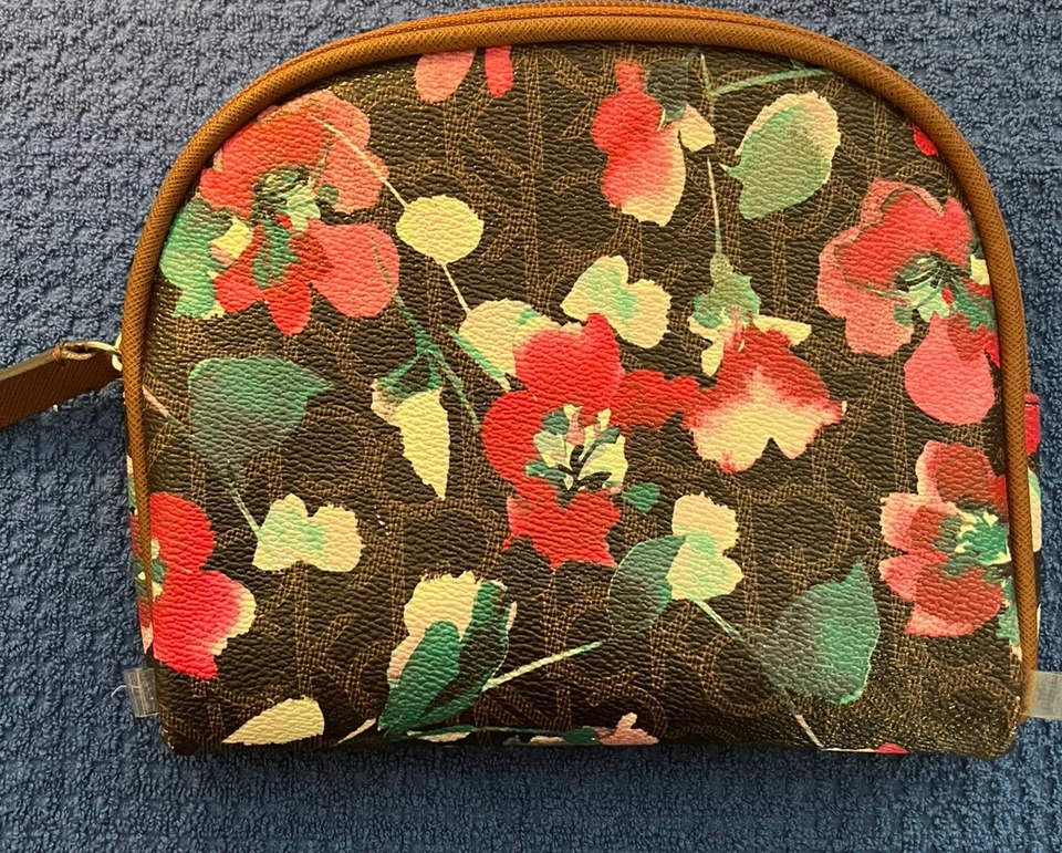 Calvin Klein Floral Toiletry Makeup Cosmetic Bag Red Green Foto 1 de 4