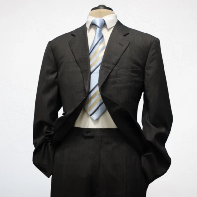 Hickey Freeman 2 Piece Suit 44L Black Loro Piana Wool Super 120s Canterbury - Image 1 of 4
