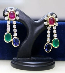 0.78ct Natural Round Diamond 14K BIS Hallmarked Yellow Gold Mix Stone Earrings - Picture 1 of 12