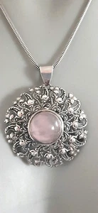 SILBER ANHÄNGER / SILBERKETTE ° 925 / ooo ° ROSENQUARZ ° Blumendekor ° - Bild 1 von 10