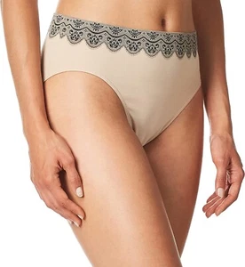 BALI One Smooth U Beige with Black Lace Hi-Cut Brief Size 8/XL - Picture 1 of 7