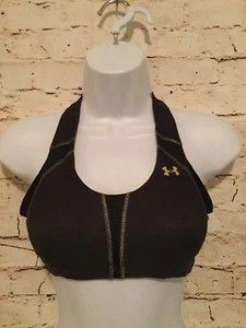 Women's Under Armour Armour Bra Sport Bra 1233074 Size 32A Black Yellow - Picture 1 of 7
