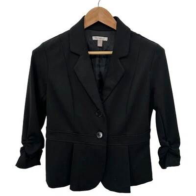 Chaqueta Blazer Roz & Ali Negra Manga Acanalada 2 Botones Muesca Solapa Talla S Foto 1 de 4