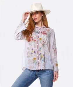 Johnny Was Sz 3X Allbee Blouse Shirt Floral Embroidery White Machine Washable - Picture 1 of 2