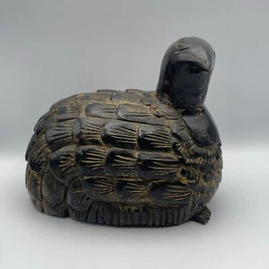 Antike japanische geschnitzte Holz Vogelwachtel Holzstatue lackiert Gold Akzent - Bild 1 von 16