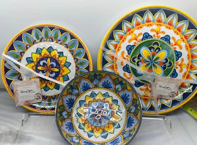 Juego de 12 platos de ensalada de cena cuencos melamina amarillo azul Panama Jack 7,5" nuevo Foto 1 de 4