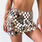Women Mini Skirt Glitter Clubwear Sequin See Through Hollow Out Body Chain