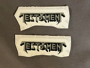 Lot (2) TESTAMENT 5/8" x 2 1/4" Band Logo Stickers Gray Black FAST SHIP! - Picture 1 of 1