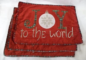 Jingles & Joy Set of 3 Joy To The World/Plaid 20" x 13" Cloth Placemats - Picture 1 of 8