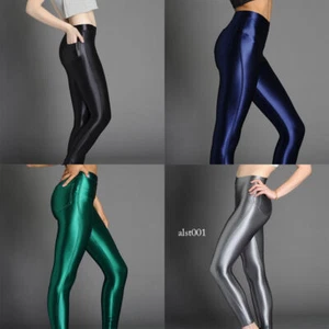 Women's New Style Shiny High Waisted Stretchy Disco Pants Leggings Ladies - Picture 1 of 24