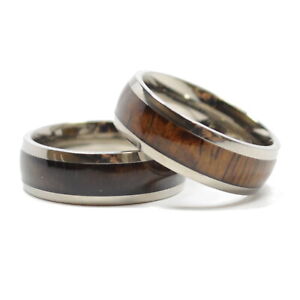 8mm Men's Titanium Tungsten Hawaiian Koa Wood Wedding Band Ring Sizes 6 - 14