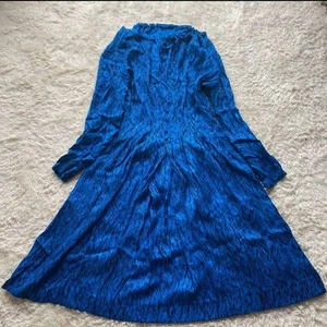 Christian Dior Flared Silk Dress 9 Blue Pleated Bow A-Line Good Condition HN5653 - Picture 1 of 8