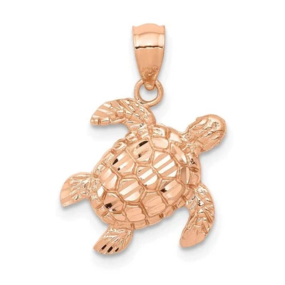 Colgante de tortuga marina de oro rosa de 14 k con corte de diamante Foto 1 de 4