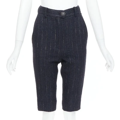 Pantalón capri CHANEL azul marino metálico tweed botón CC rodilla FR34 XS Foto 1 de 4