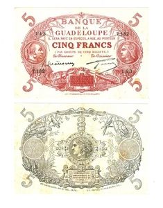 u Reproduction Note Guadeloupe 5 francs franks 1928 Pick #7 652 - Picture 1 of 1