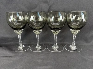 4-ZYLSTRA Smoke Grey Wine Glass Clear Stem Blown 5 7/8” 1960's - Picture 1 of 9