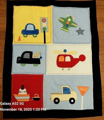Manta Edredón Edredón Circo Bebé Niño Coche Helicóptero Barco Camión 32" X 39" Foto 1 de 4
