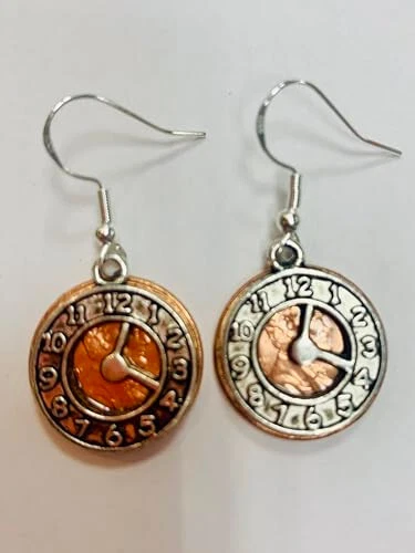 Penny Earrings with Clocks on Sterling Silver Earwires FREE SHIPPING - Image 1 of 1