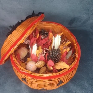 Jack-O-Lantern Wicker Basket Halloween Decorations Pumpkin Face Harvest - Picture 1 of 5