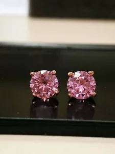 6.00Ct Round Cut Pink Diamond Lab Created Stud Earrings In 14K Rose Gold Finish - Picture 1 of 5