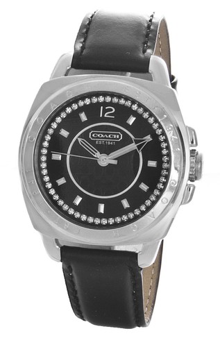 Coach Women's Black Dial Silver Case Black Leather Strap Watch 14502189