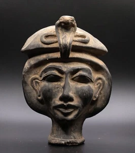Estatua Máscara Egipcia Akenatón - Tallada a Mano Piedra Negra Antiguo Egipto Antigüedades - Imagen 1 de 9