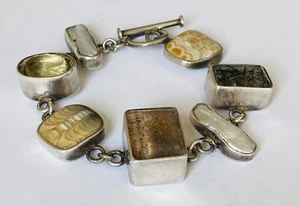 Vintage Echo of the Dreamer Sterling Silver Pearl Quartz Link Toggle Bracelet - Picture 1 of 20