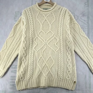 ARAN CRAFTS CLOVER CABLE-KNIT MERINO WOOL RELAXED FISHERMAN SWEATER MEDIUM - Picture 1 of 7
