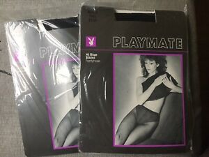 Lot of 2 NOS Playboy Playmate Hi Rise Bikini Pantyhose Black Sz Tall Sandalfoot