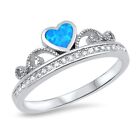 Sterling Silver Blue Lab Opal Tiara Crown Princess Band Ring New