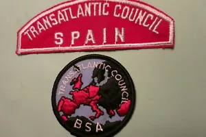 BSA PATCHES TRANSATLANTIC COUNCIL SPAIN & ROUND COUNCIL PATCH MINTY MINT - Picture 1 of 3